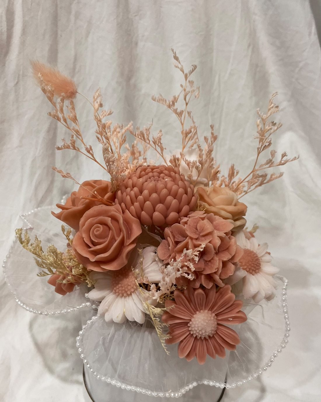Bloom & Beyond soap flower arrangement in peach